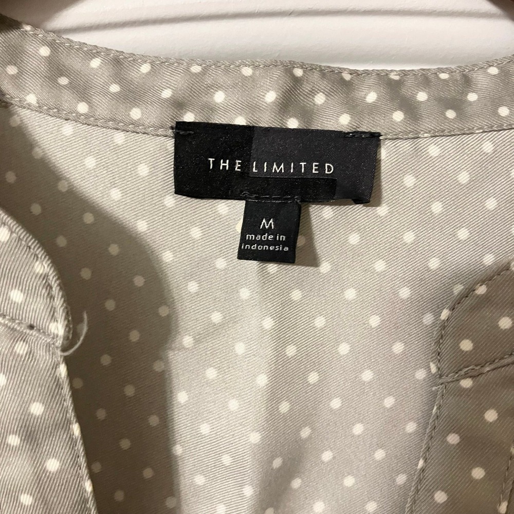 The Limited Womens Shirt Blouse Top Medium Gray Polka Dot Long Sleeve - Picture 5 of 9